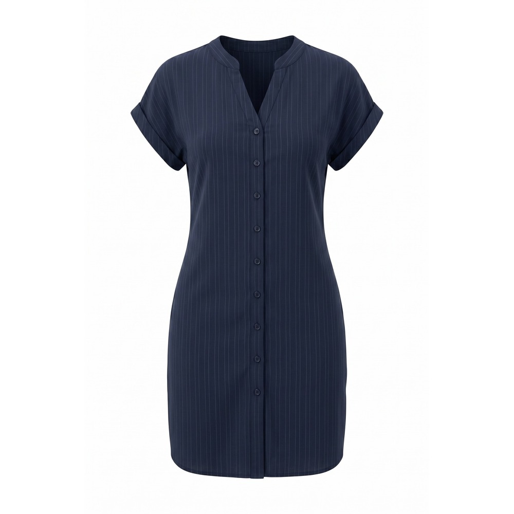 SHEIN Navy Blue Pinstripe Button Down Shirt Dress Short Sleeve 1XL